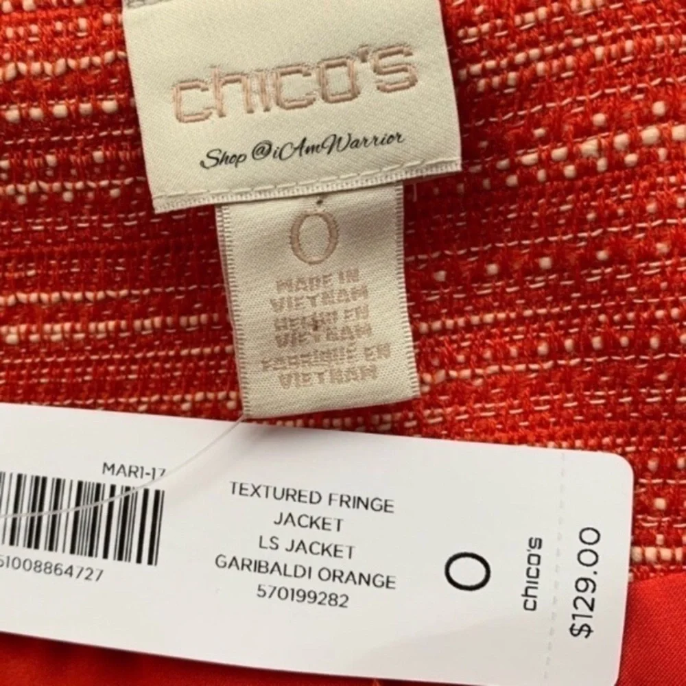 Chico’s orange tweed fringe moto jacket *shop@iamwarrior - Picture 8 of 9